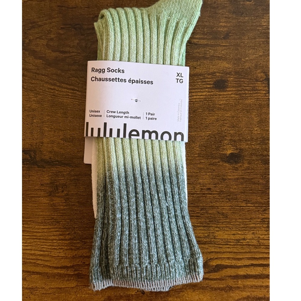 Lululemon Ragg Socks Ombre Green White Crew Length Unisex XL NWT comfy